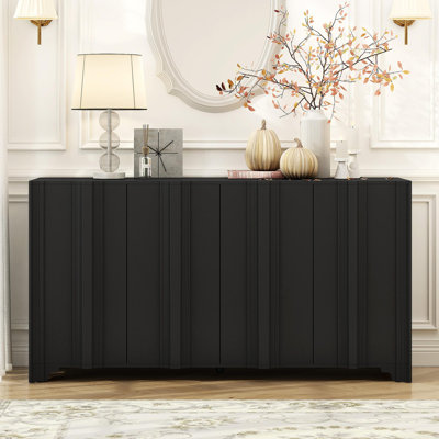 Sophisticated 4-Door Sideboard Adorned With Intricate Linear Accents And Luxurious Multi-Layered Pine Veneer Design Elements,Suitable For Living Rooms, Entrance And Study Rooms