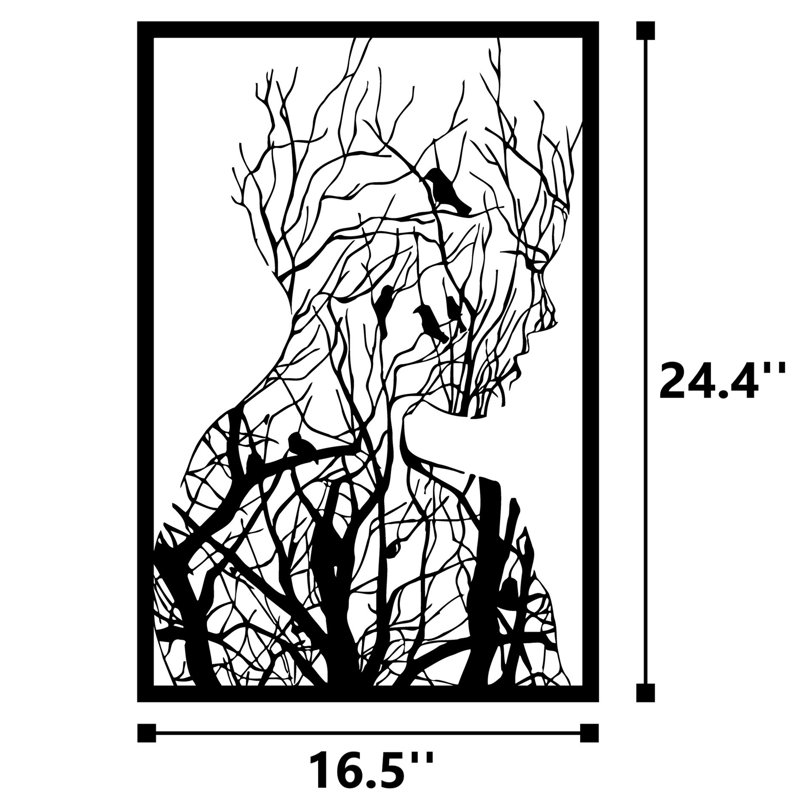 Élégant accessoire mural décoratif en métal, noir, 16,5 po x 24,4 po | Fabrication 100% métal, épaisseur: 0,05 pouce | Parfait pour la décoration intérieure, l'esthétique moderne, le design durable et accrocheur