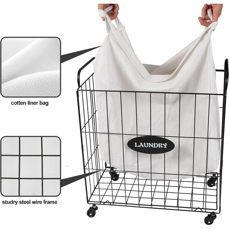 Metal Rolling Laundry Hamper with Handles