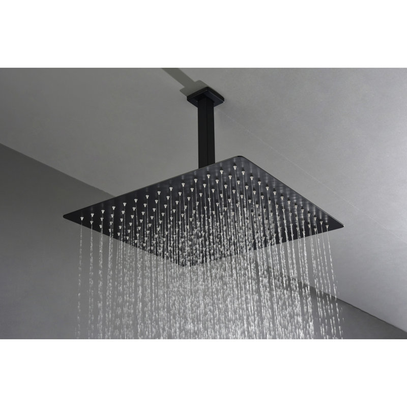 16" Luxury Matte Black Bathroom Shower Head - Natural Rainfall Recreation, Self-Cleaning Nozzle, Fits American Standard Connections And All Arms Simulation,
