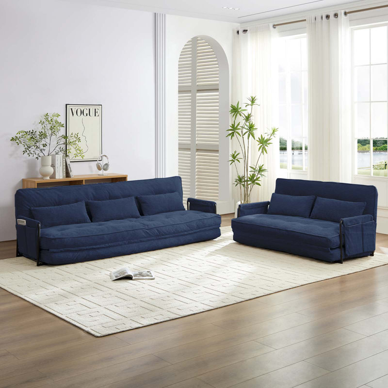 2+3 Piece Convertible Sofa Bed Set - Dual Reclining Loveseat & Sectional With 6-way Adjustable Backrests, Tufted Corded Fabric, Storage Pockets - Space-saving