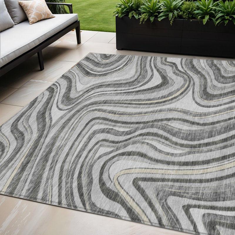 Tapis extérieur lavable abstrait gris anthracite 5 pi x 8 pi