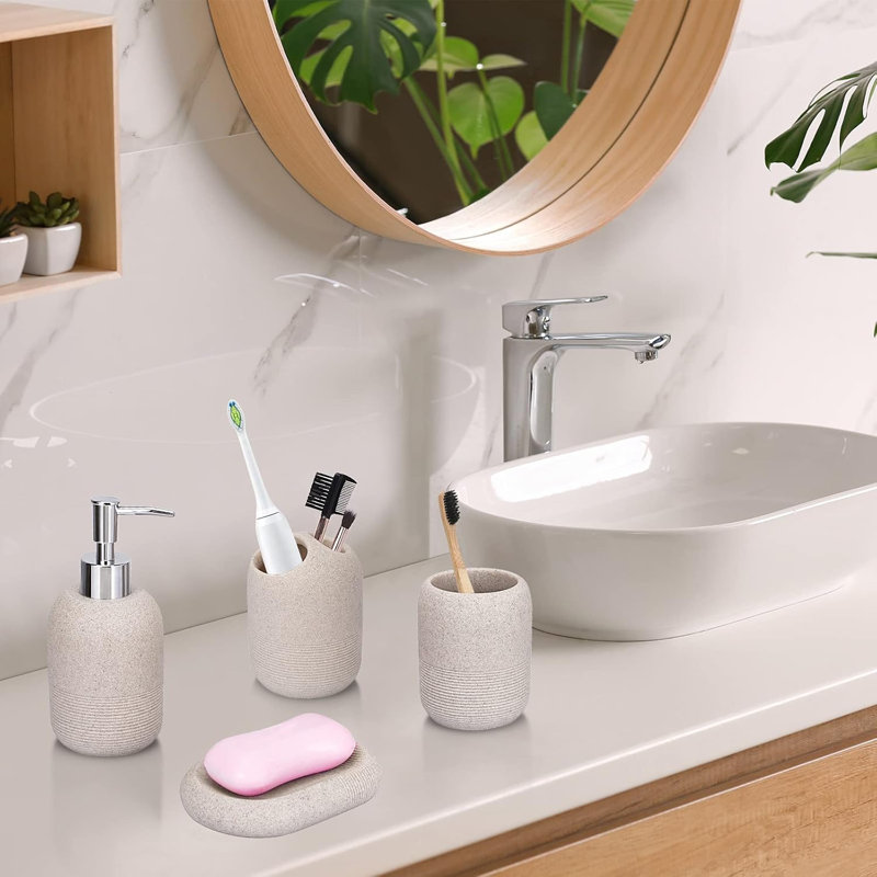Beige Bathroom Accessory Set,4 Piece