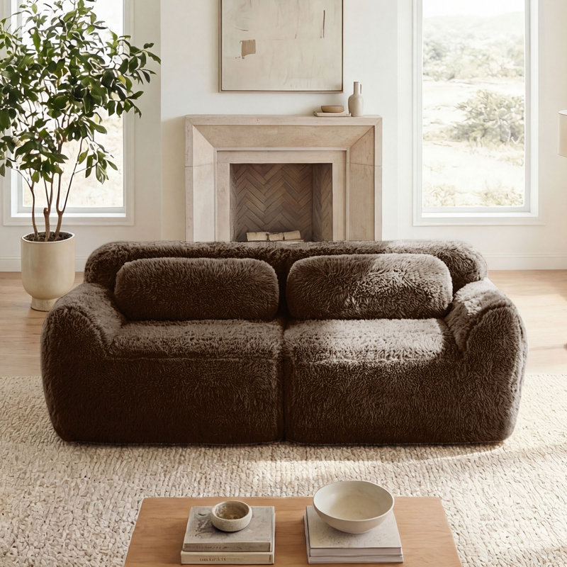 Canapé Boneless Fluffy Plush, H 28,7 po x l 80,4 po x P 40,9 po, 2, Chocolat