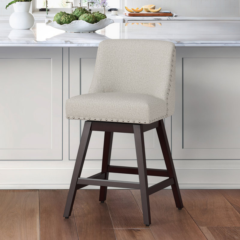 Amania Swivel 26" Stool, Light Gray, Dark Brown