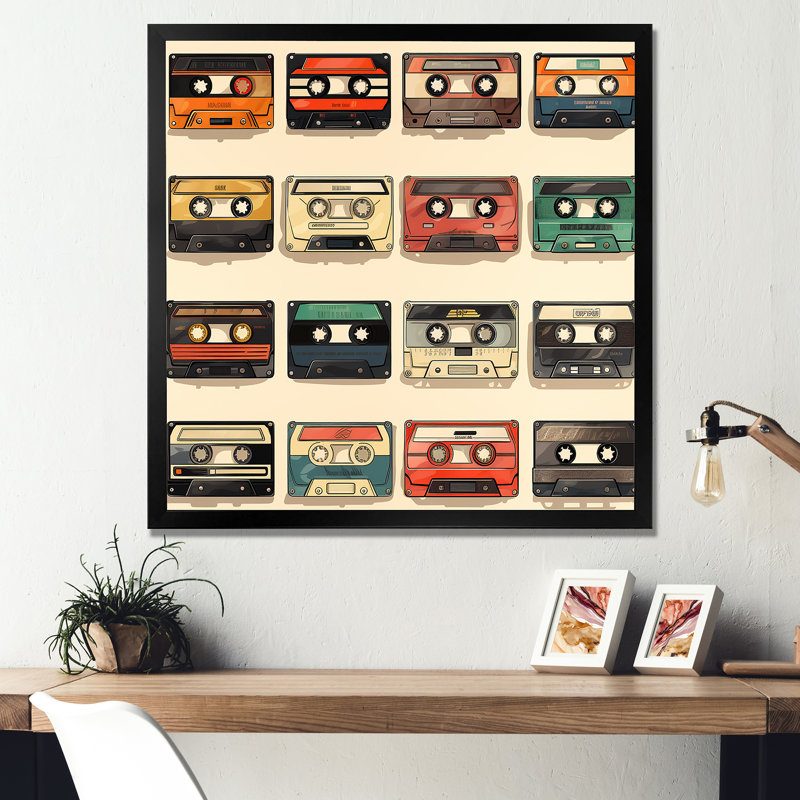 Retro Cassette Tape Collection II - Cassette Tapes Wall Art, Black Single Picture Framed, 30" H x 30" W x 1.5" D