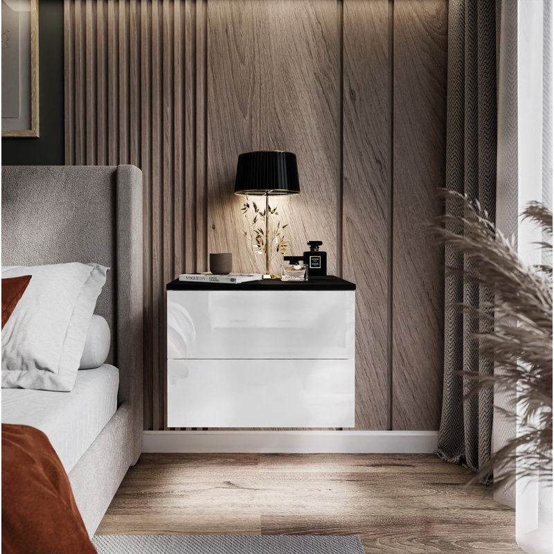 Amiyas 55cm W Manufactured Wood Bedside Table, White