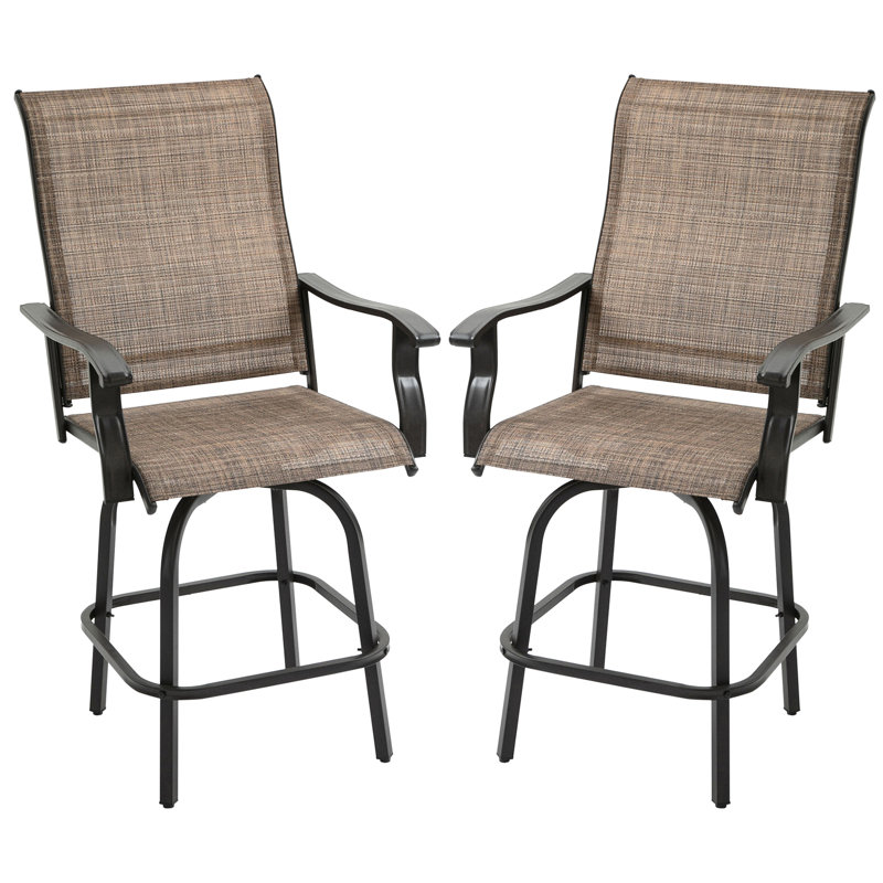De 2 chaises de balcon pivotantes pour l'extérieur avec structure en acier brun pour la piscine, tabourets de bar avec accoudoirs pour la cour, patio, cour et piscine
