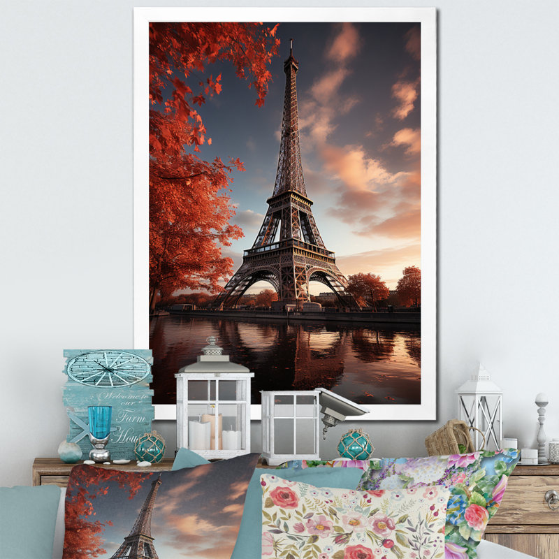 Iyaaz France Eiffel, enchantement sur toile, H 40 po x l 30 po x P 1,5 po, Cadre photo blanc