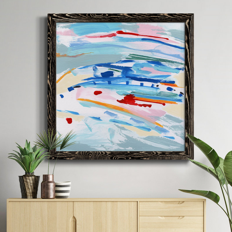 Rosé et bleu - Peinture sur toile encadrée, H 34,5 po x l 34,5 po x P 1 po, Cadre noir