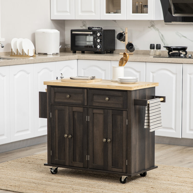 Chariot moderne pour îlot de cuisine avec étagère à épices, chêne brun, Chêne brun