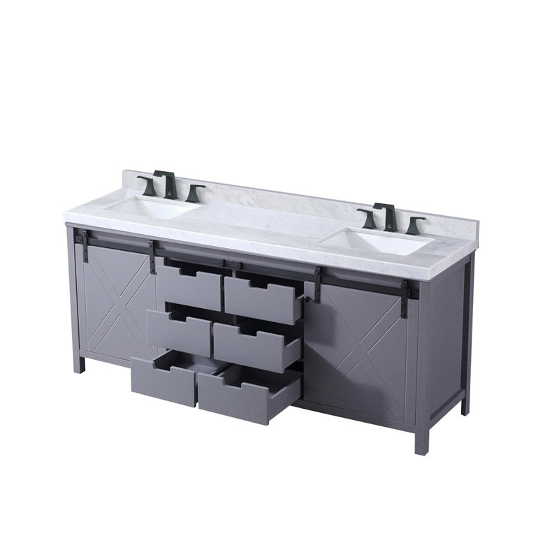 Meuble-lavabo double gris foncé 80 po X P 22 po D, ensemble de comptoir et robinet en marbre de Carrare, Gris foncé, 80"