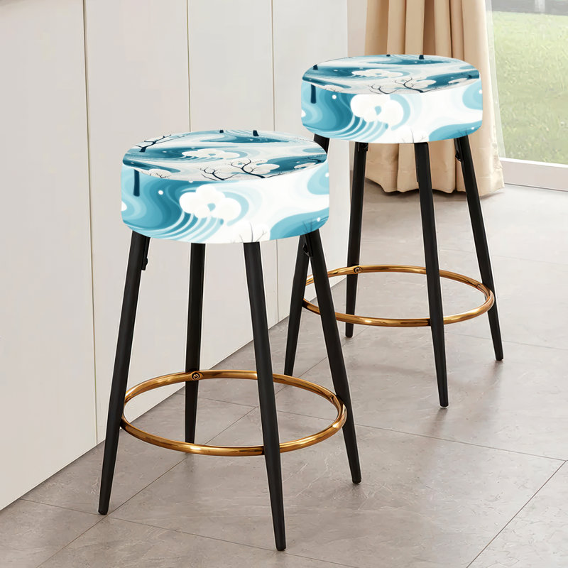 Ensemble de 2 tabourets de bar White Tranquil Mindset Landscape Zen - Botanical