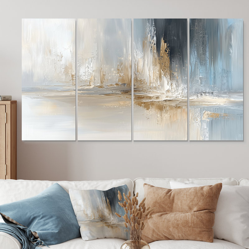 Gris blanc blanc Ech - art mural blanc - toile d'art moderne, H 32 po x l 64 po, 4