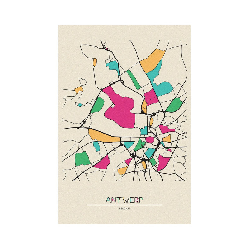 Antwerp, Belgium Map by Ayse Deniz Akerman - Print on Canvas, Wrapped Canvas, 30.48 cm H x 45.72 cm W