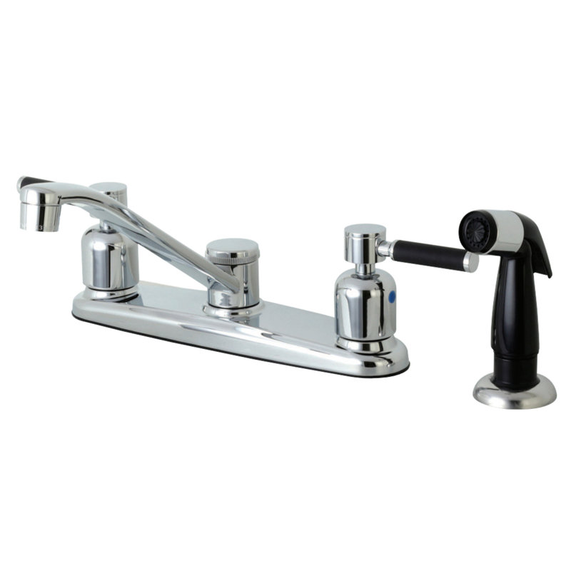 Kingston Brass Kaiser Two-Handle 8" Centerset Kitchen Faucet, Black Side Sprayer