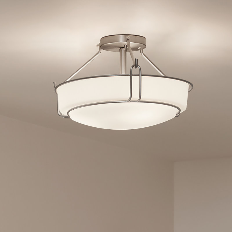 Alkire Brushed Nickel 3-Light Semi-Flush Mount Light with Frosted Glass Shade, Brushed Nickel