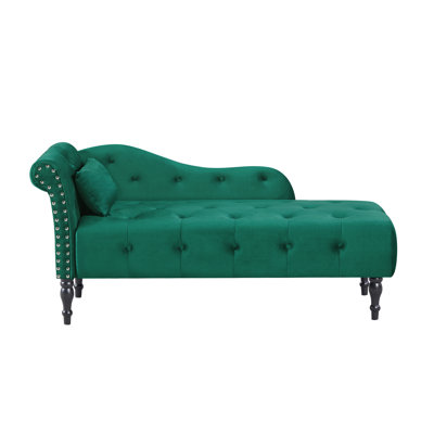 60.6" Velvet Chaise Lounge Buttons Tufted Nailhead Trimmed Solid Wood Legs With 1 Pillow