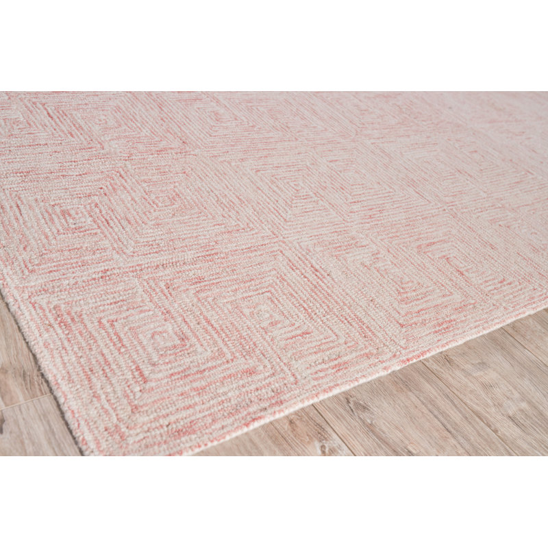 Caprice Geometric Handmade Tufted Area Rug, Rectangle 9' x 12', Ivory/Pink