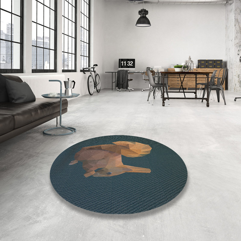 Tapis bleu marine/brun électrique métier, Rond 3 pi