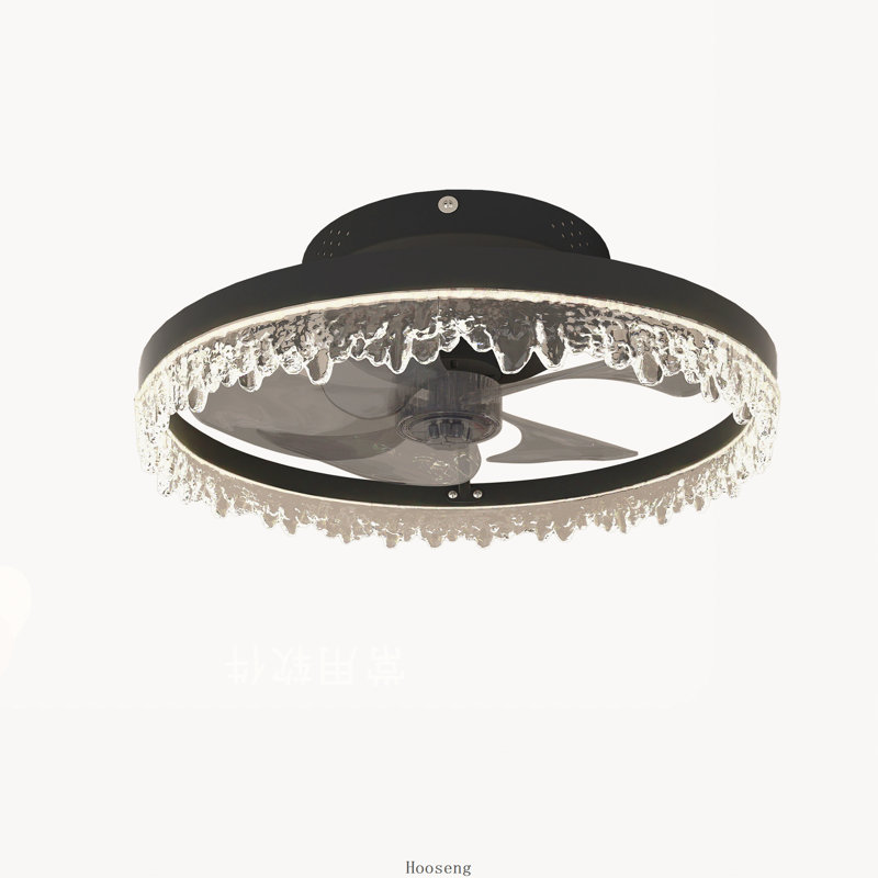 Ventilateur de plafond noir intelligent 16 pouces avec lumière, lustre encastré à DEL avec 5 pales invisibles, télécommande, minuterie et éclairage à intensité variable