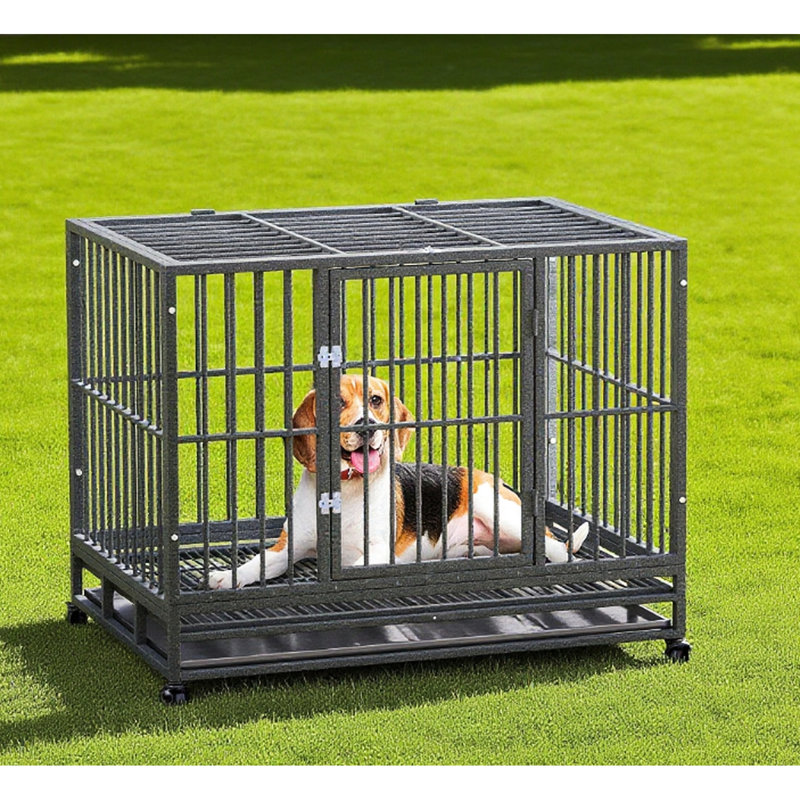 Caisse pour chien en métal avec roues verrouillables, 43 po, porte double, plateau amovible, gris pour chiots