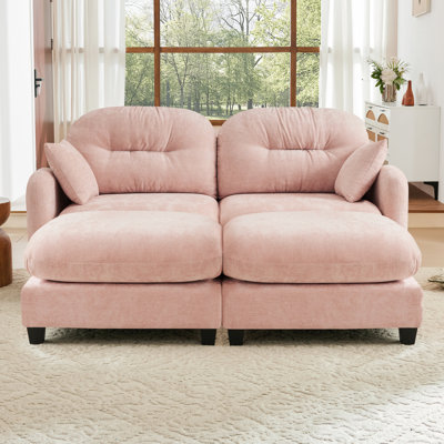 Cloud Sectional Couches,Premium Chenille Fabric Paired With Soft Throw Pillows,Tufted Cushion Backrest Design High-Density Foam Ergonomic Design Easy Install Elegant Armrests,Fits Bedrooms,Pink