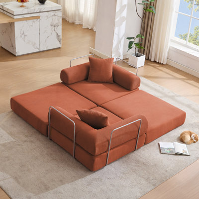 Modular Couch Sofa Bed For Apartment,Convertible Sofa Bed,Fixed-Shape Frame & Removable Armrests,Folding Mattress Couch For Small Spaces ,No Assembly ,Corduroy