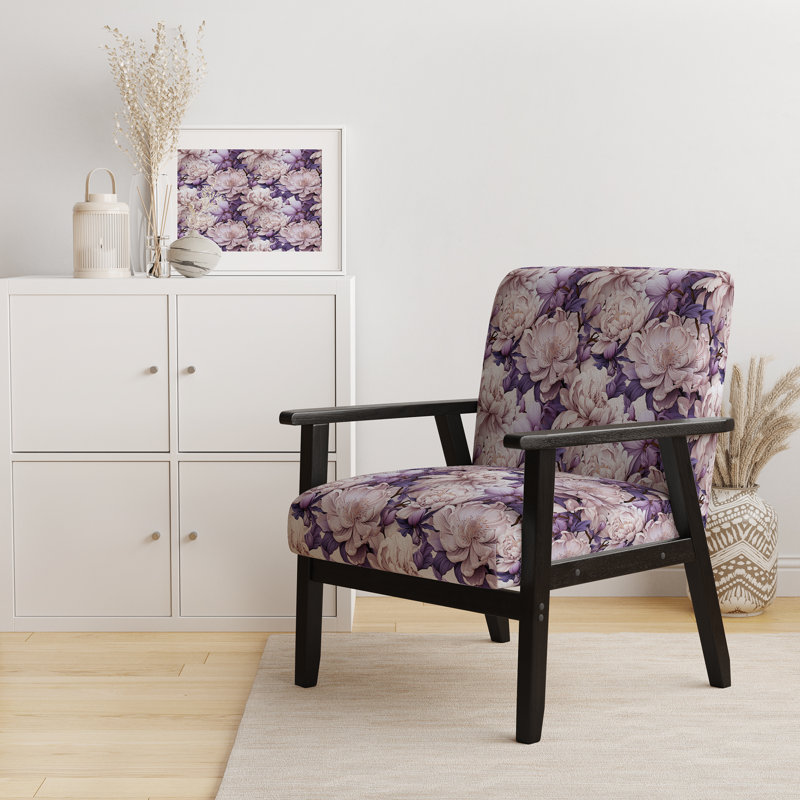 Purple Poppies Harmony - Upholstered Farmhouse Arm Chair, Rustic Floral Accent Chair