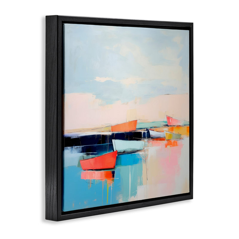 «Vivid Boat Reflection» par Irena Orlov, Cadre flottant noir de jais, H 18 po x l 18 po