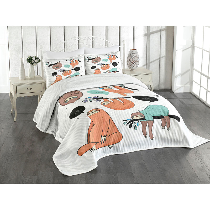 Multicolore paresseux Ambesonne, Couvre-lit pour très grand lit + 2 taies décorat