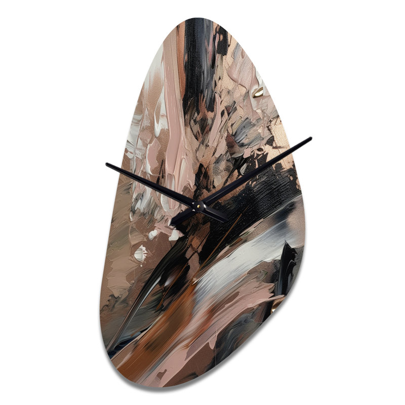 Brun et noir au-delà des limites II - horloge asymétrique abstraite en métal, impression d'horloge murale moderne de forme libre
