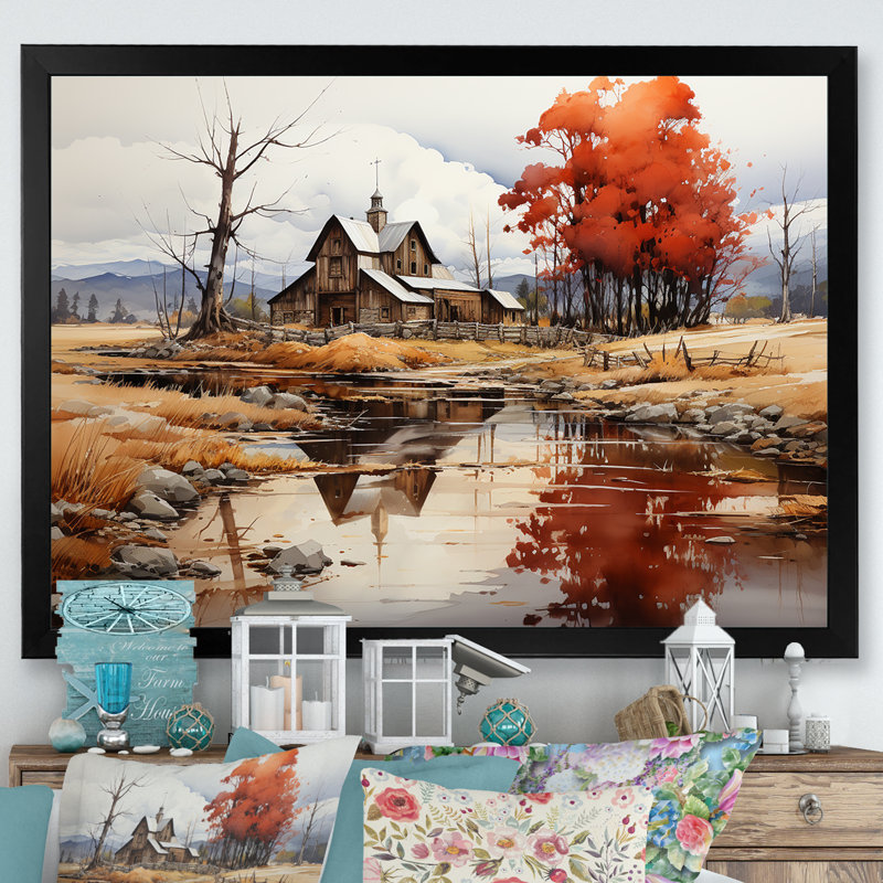 Paysage paisible de basse-cour II, Cadre simple noir, H 16 po x l 32 po x P 1 po