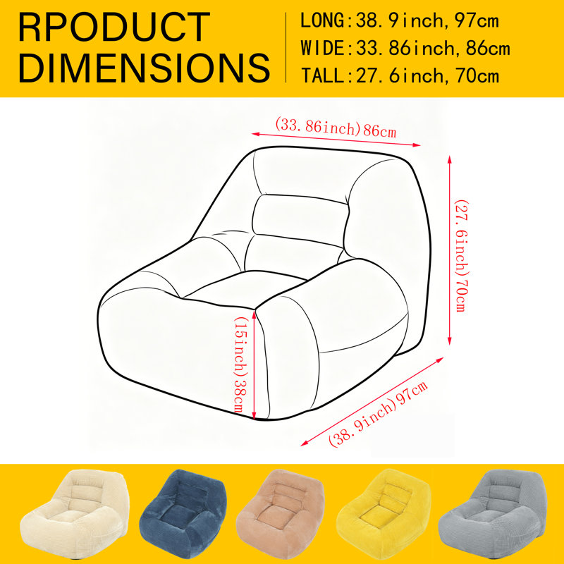 Bean Bag Cloud Couch – 38" Fabric/Foam Oversized Fluffy Lounger + Armrest Support for Living Room & Dorm, Pink