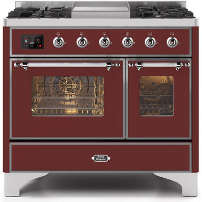 ILVE Majestic II Series 40 inch Dual Fuel Range with 6 Sealed Burners, Griddle (Glass Door)