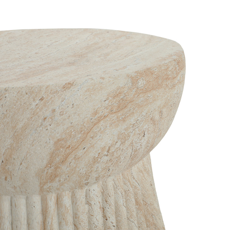 Table d'appoint d'extérieur en béton de travertin, Beige