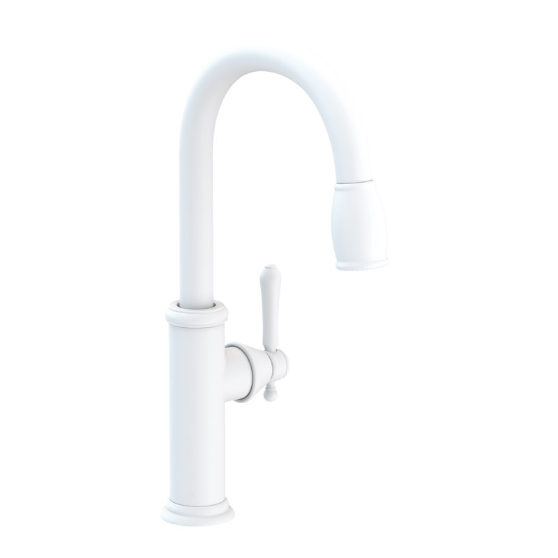 Chesterfield Pull Down Single Handle Kitchen Faucet, Matte White