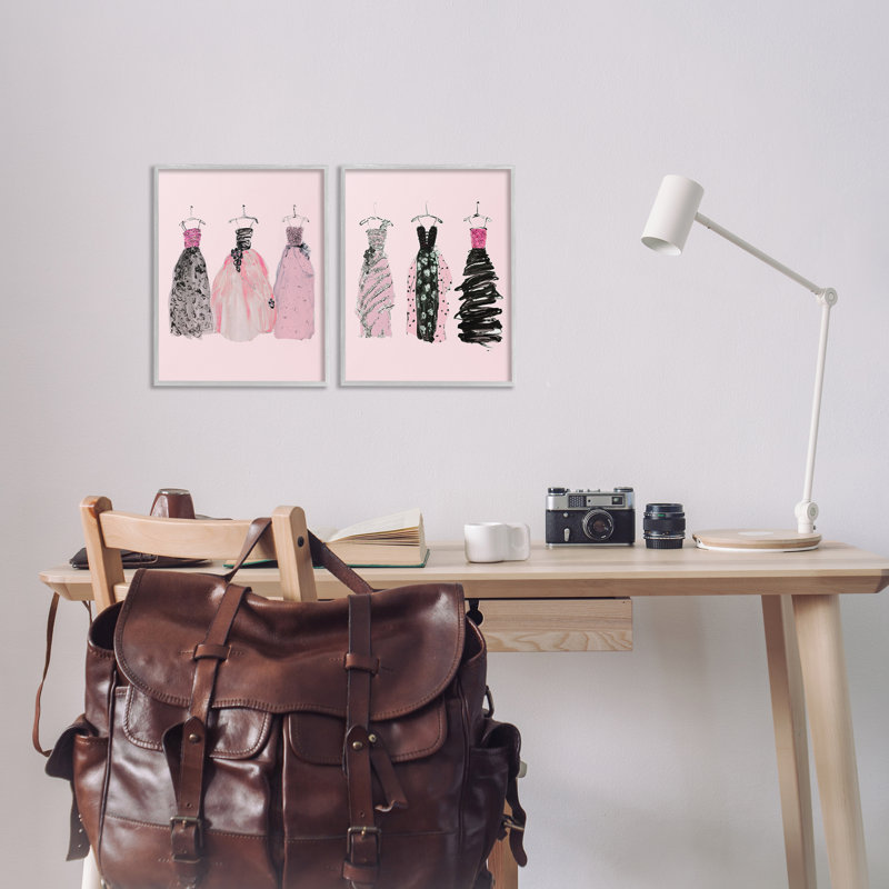 Ensemble de 2 estampes roses à la mode, giclée par Sally Swatland, H 14 po x l 22 po, Estampe numérique Farmhouse