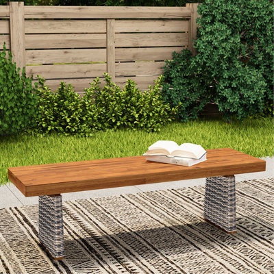 Banc d'extérieur en bois au fini gris et gris, idéal pour les réceptions sous le porche, fiable, résistant aux intempéries, avec panneau à lattes, pieds tissés avec balcons de détente à l'air frais
