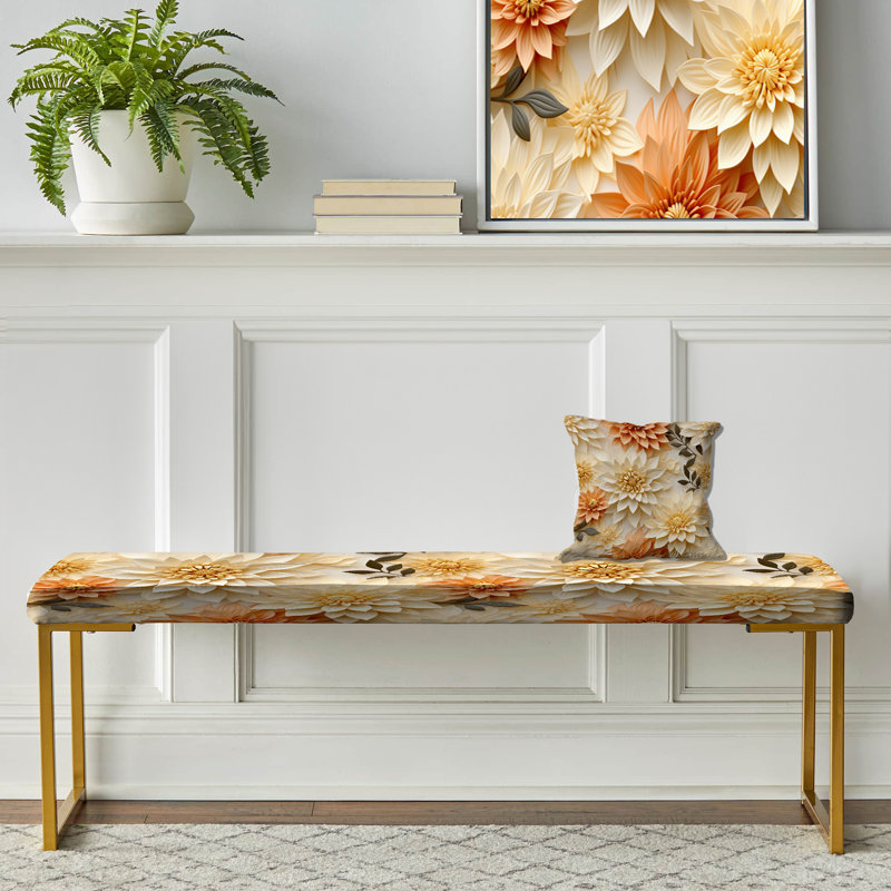 Banc floral rembourré or, Motif mandala terreux de style bohème IV