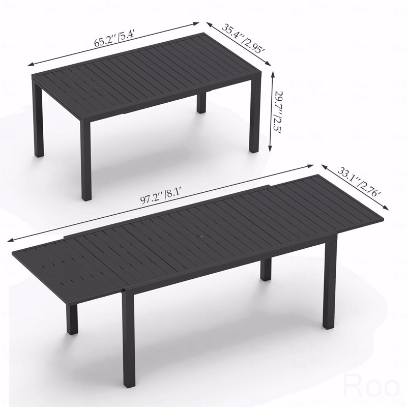 97.2"L Extendable Aluminum Outdoor Patio Dining Table, Black