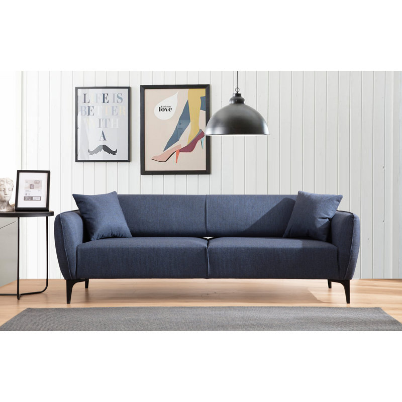 Canapé recouvert, Bleu 100% polyester, H 67 cm x l 220 cm x P 95 cm