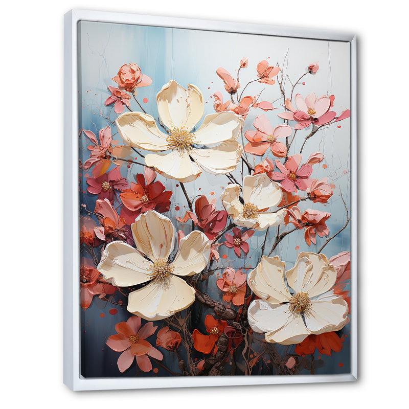 «Dogwood Blossoms Bouquet I», reproduction sur toile, Cadre flottant blanc, 32" H x 24" W