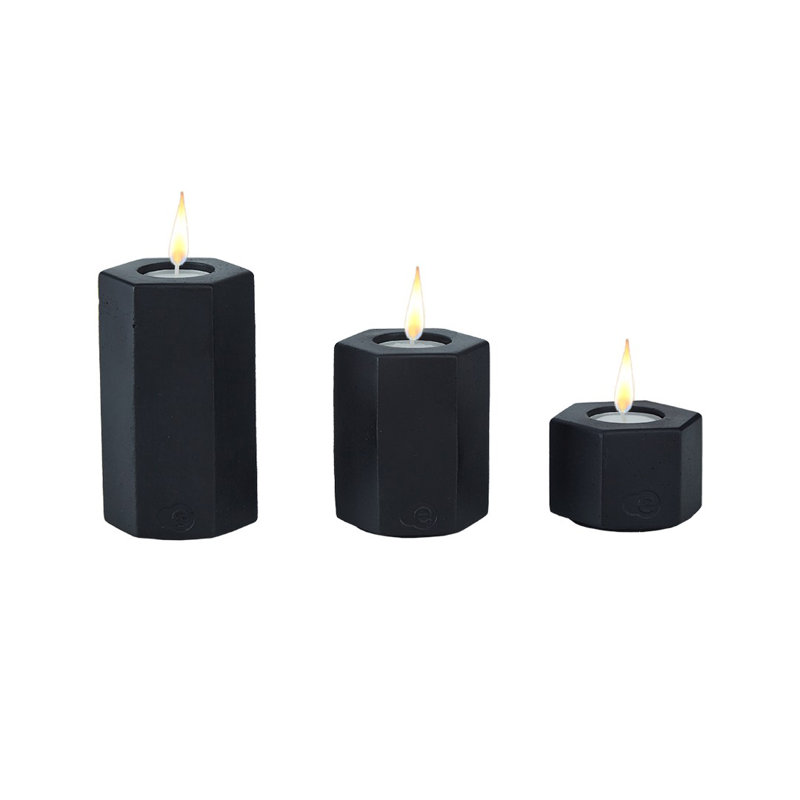 Ensemble d'accessoires en béton Cleland Elegant (3 pièces), couleur noire | Béton 100% polymère avec peinture organique | Idéal pour la décoration intérieure et le jardin