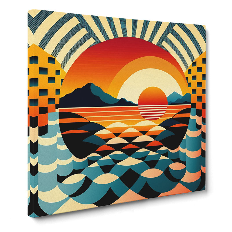 Japanese Sunset Op Art - Wrapped Canvas