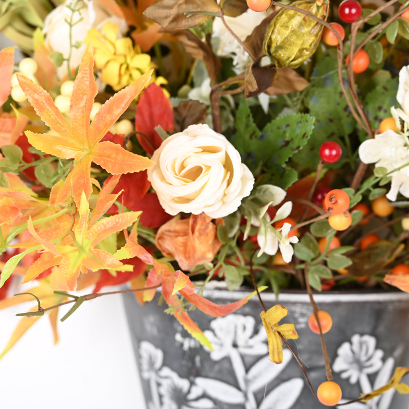 Artificial Fall Rose Floral Arrangement in Pot