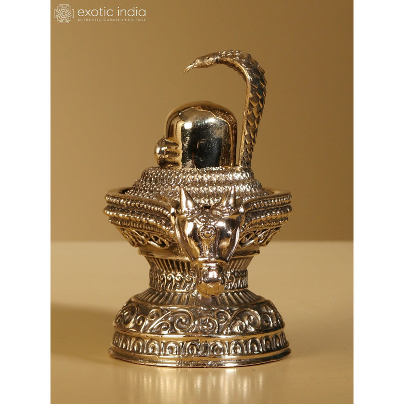 4" Brass Superfine Shivalinga Statue – Handcrafted Sacred Shiva Lingam with Nandi Base, Ornate Hindu Worship Décor