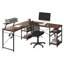 Bureau industriel en L avec tablettes de rangement, noyer Techni Mobile