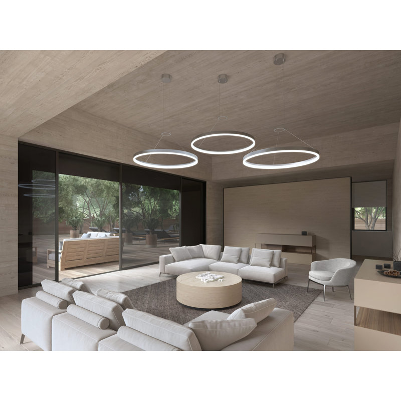 Corona 1-Light LED Unique / Statement Chandelier, Bright Satin Aluminum, 2" H x 32" W x 32" D, 3500K