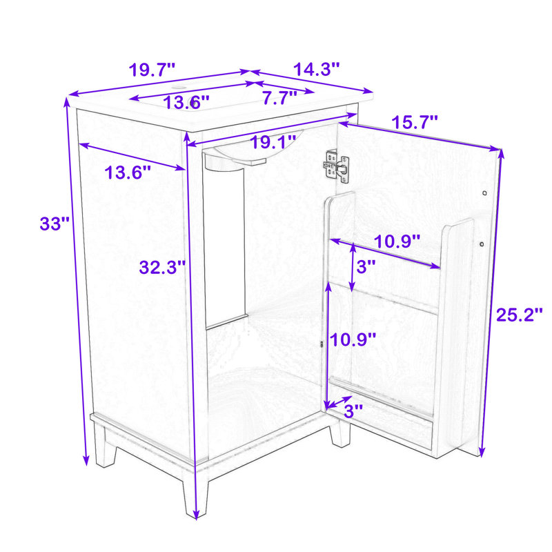 Meuble-lavabo simple autoportant en bois Marsallo avec lavabo en céramique et porte à fermeture en douceur, Gris